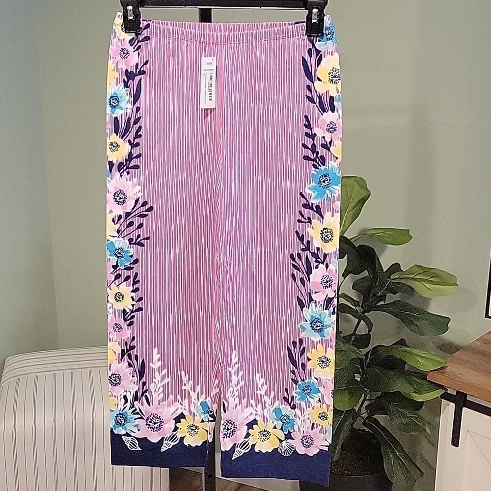NEW! HUE Soft Knit Sleep Bottom Pajama Pants Phlox Pink Seaflower Border Small. - Picture 2 of 6